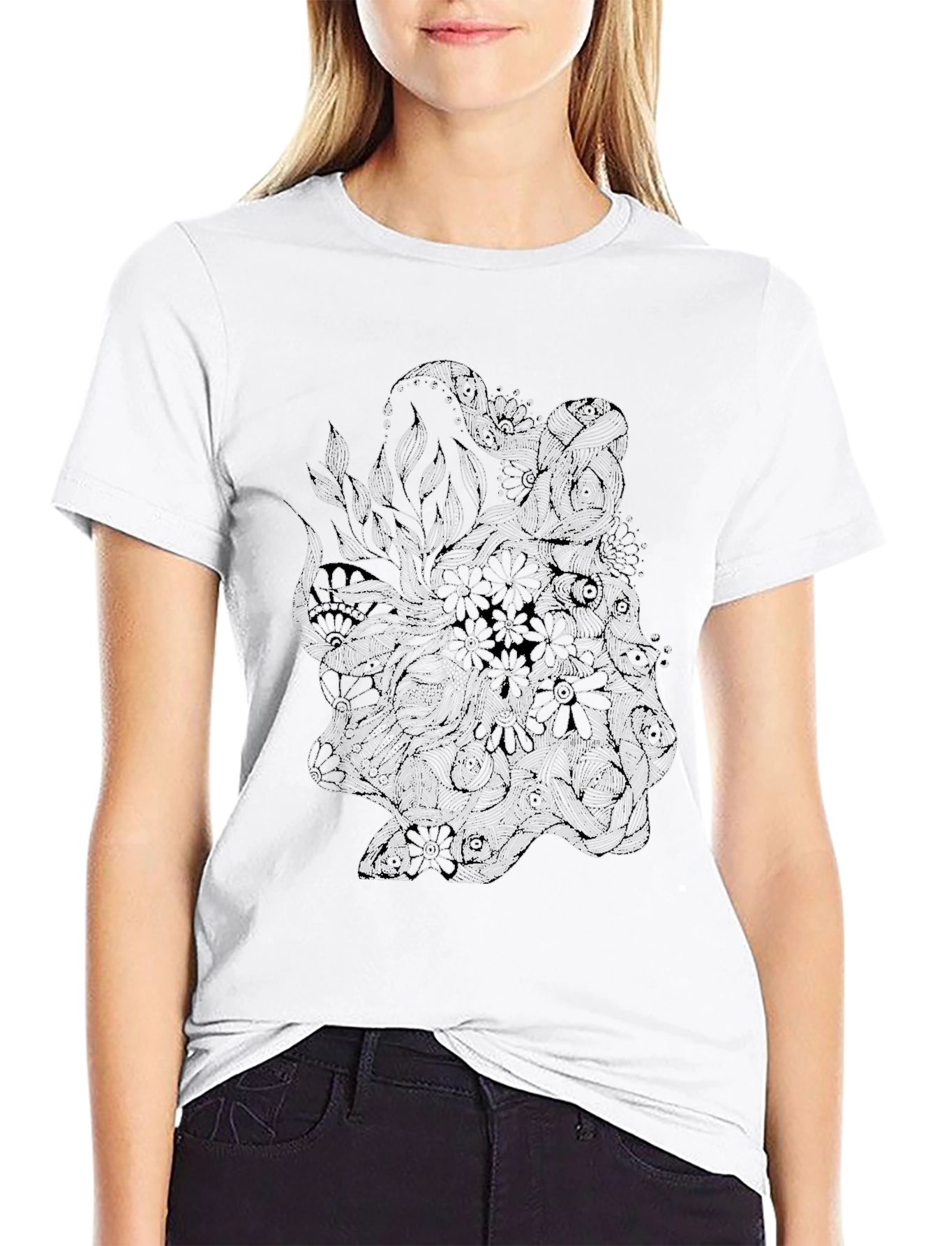 Abstract Floral Graphic Black T-Shirt