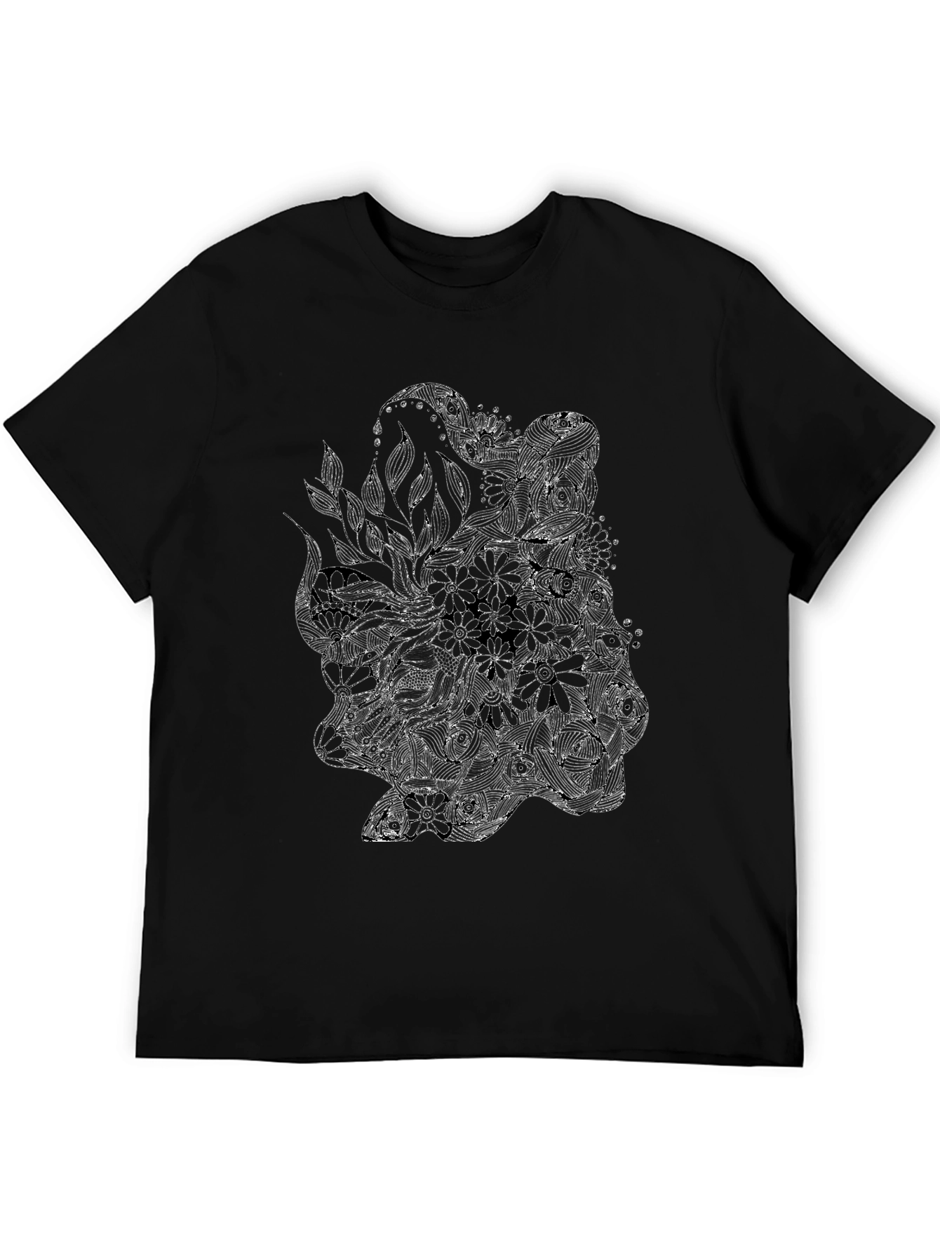 Abstract Floral Graphic Black T-Shirt