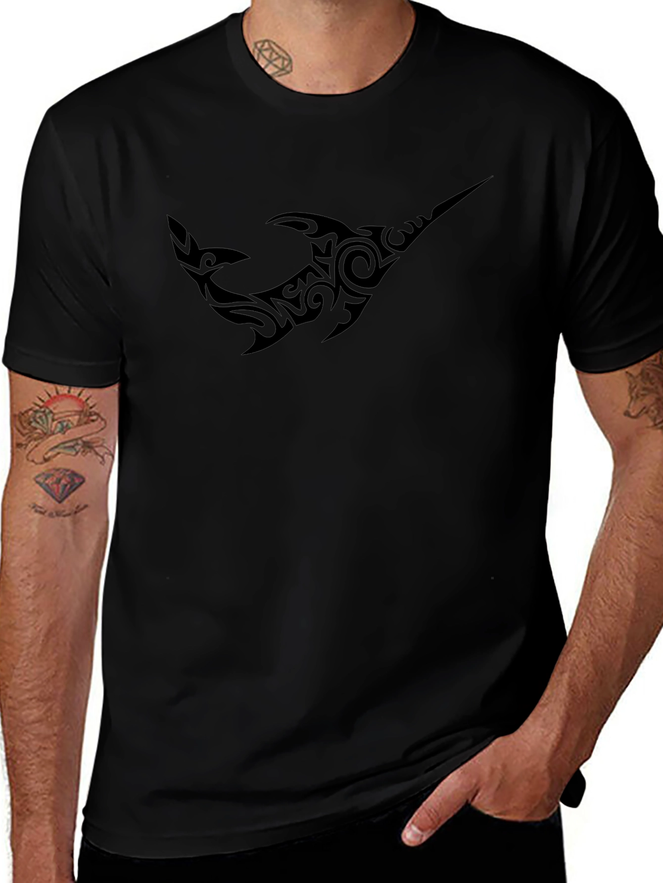 Tribal Shark Graphic Black T-Shirt