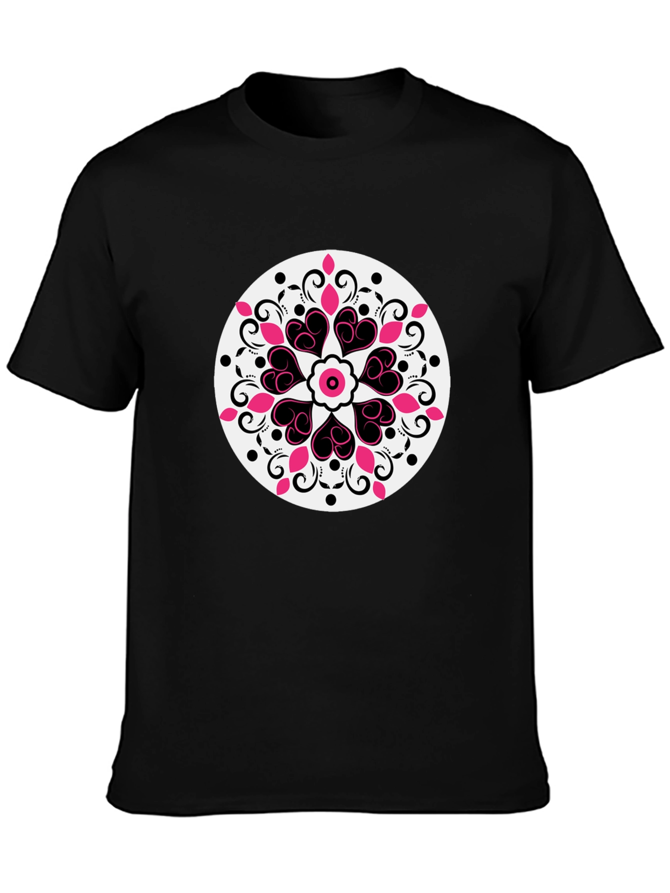 Heart Mandala Graphic Tee - Black Casual Style