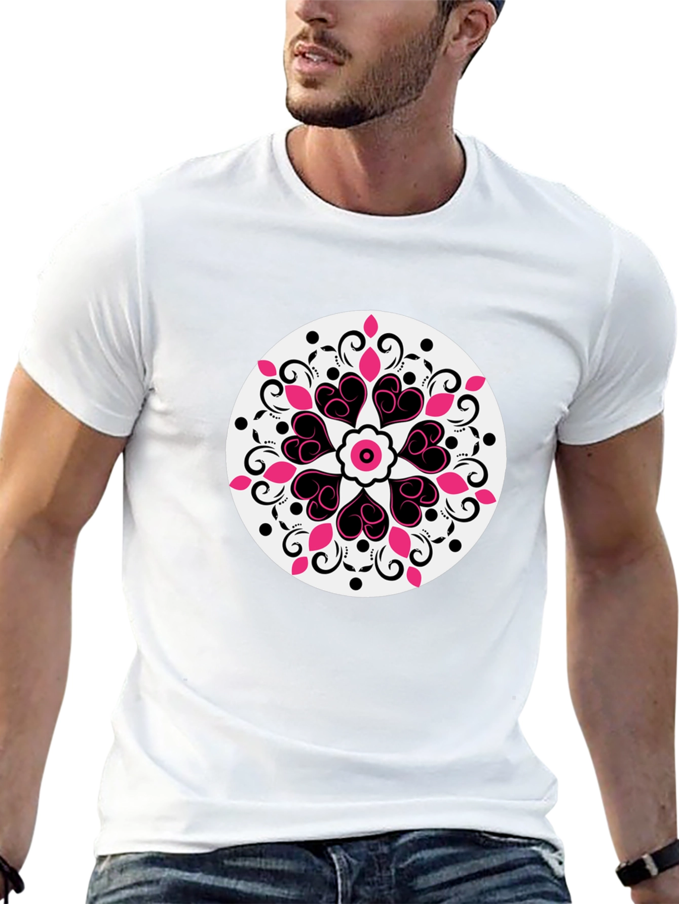 Heart Mandala Graphic Tee - Black Casual Style