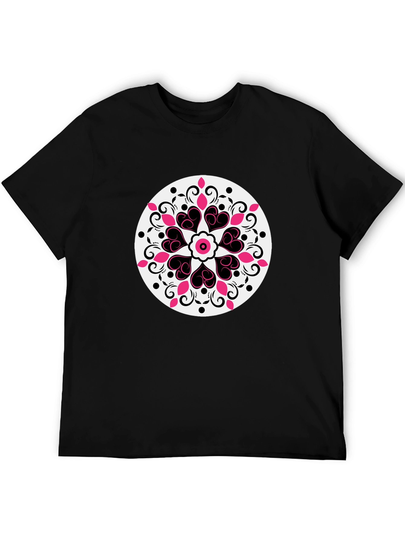 Heart Mandala Graphic Tee - Black Casual Style