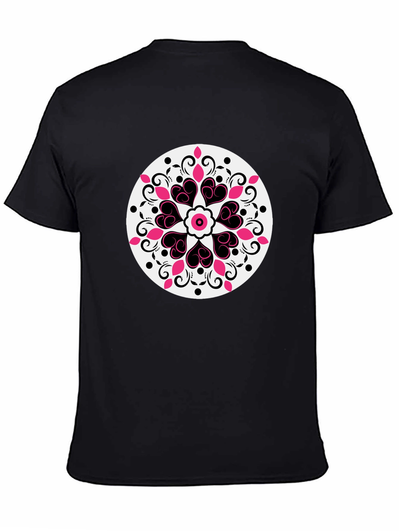 Heart Mandala Graphic Tee - Black Casual Style
