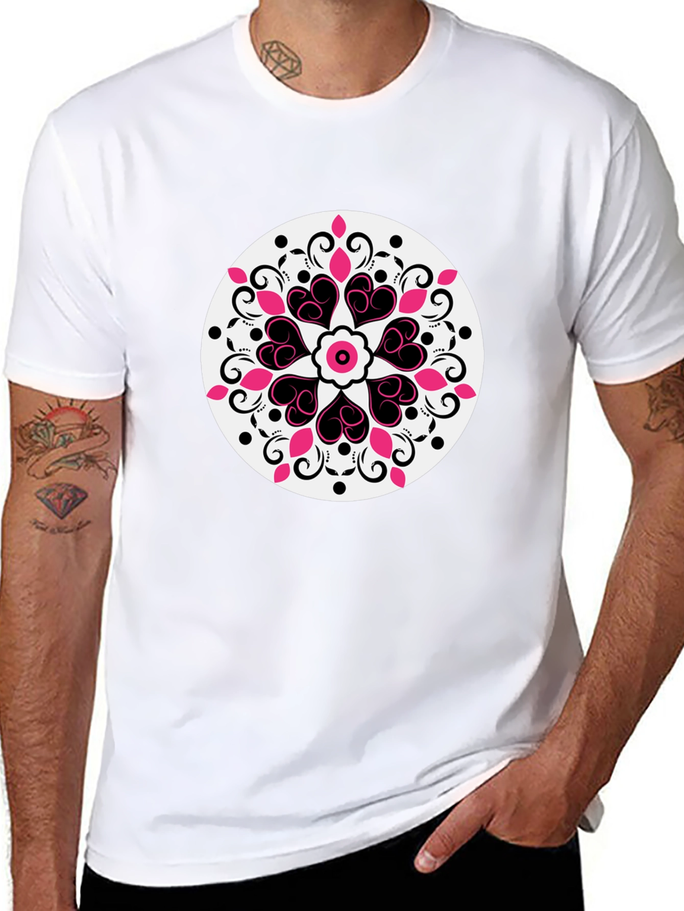 Heart Mandala Graphic Tee - Black Casual Style