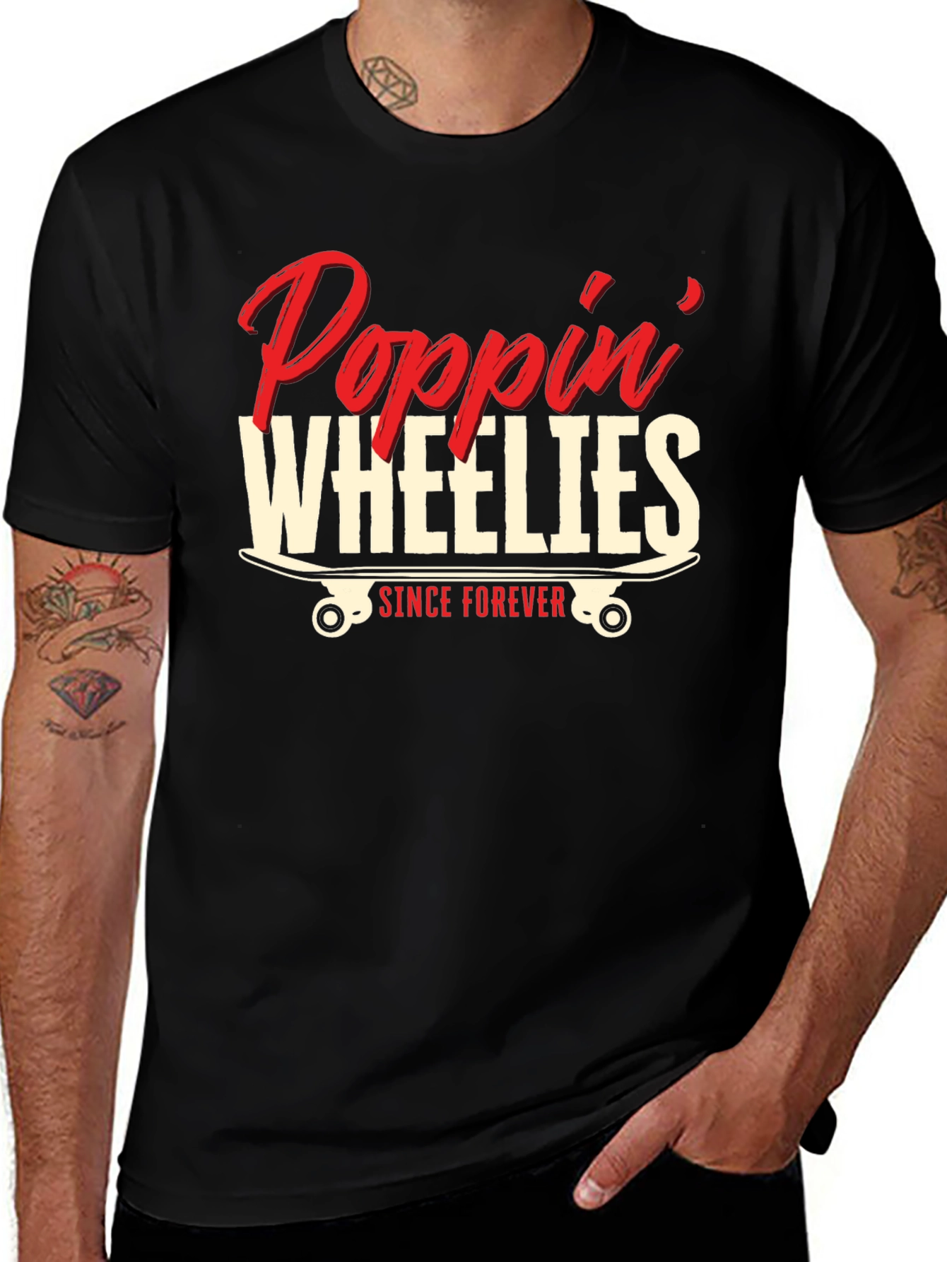 Poppin Wheelies Since Forever Black Graphic T-Shirt