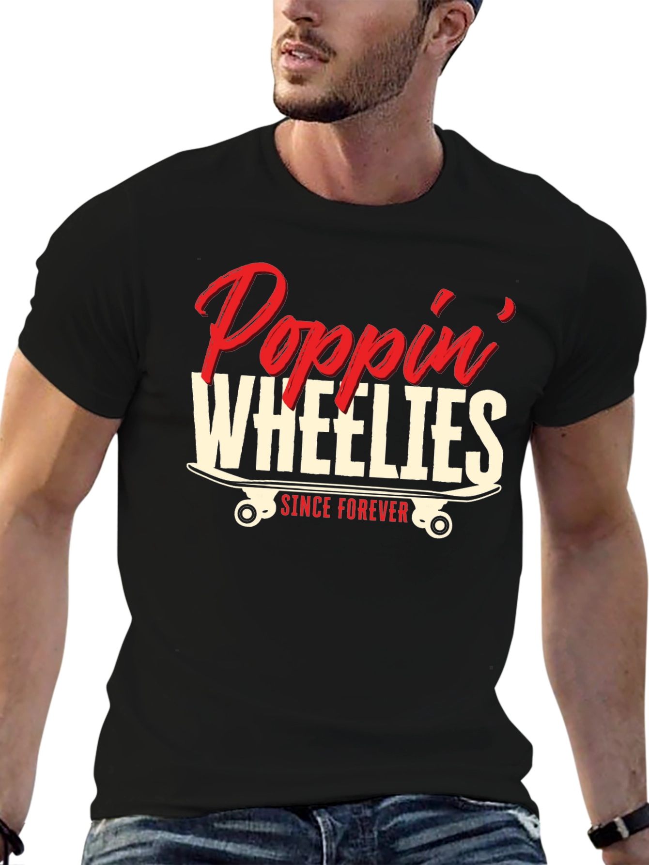 Poppin Wheelies Since Forever Black Graphic T-Shirt