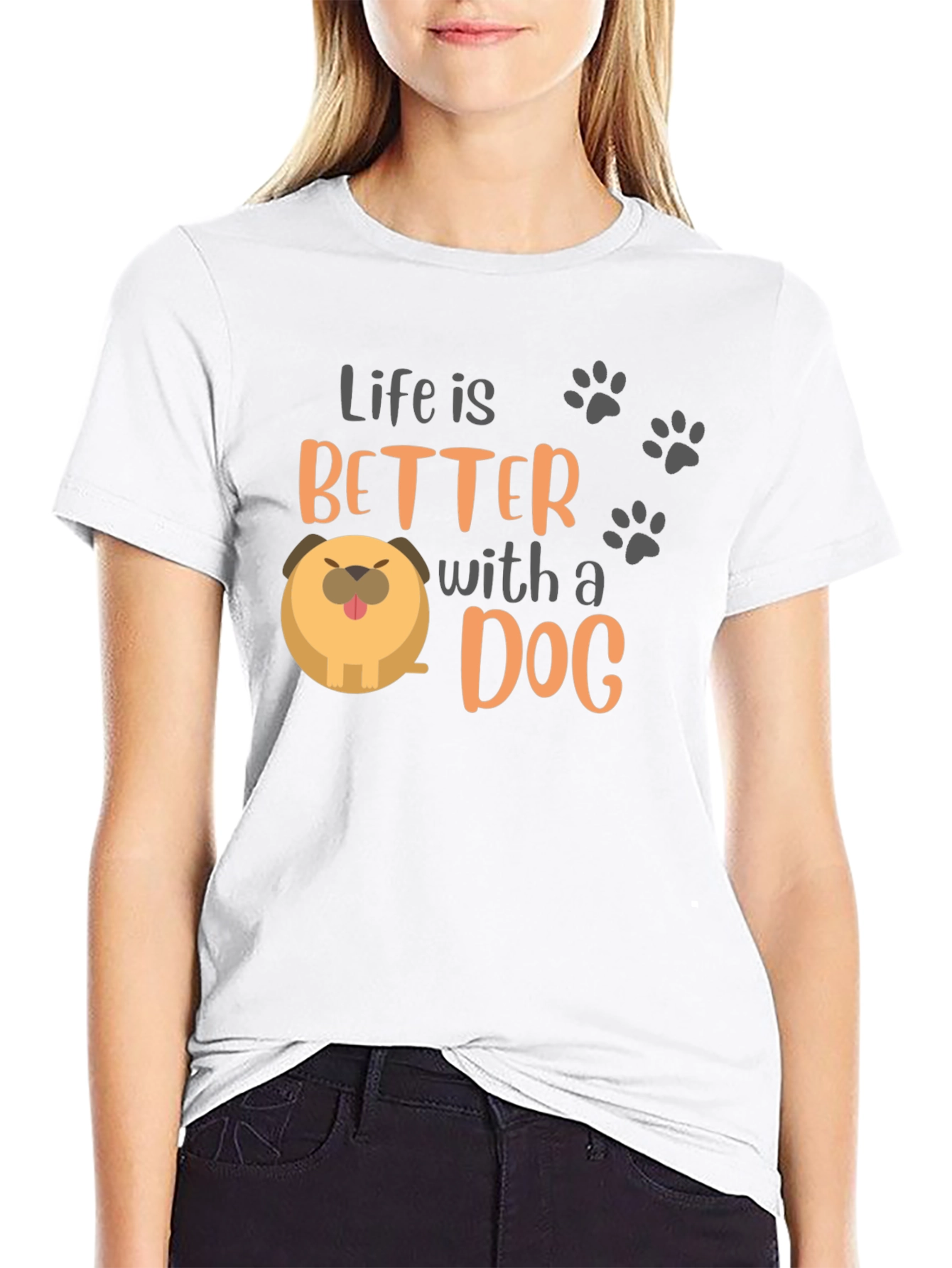 Life is Better with a Dog Black Graphic T-Shirt