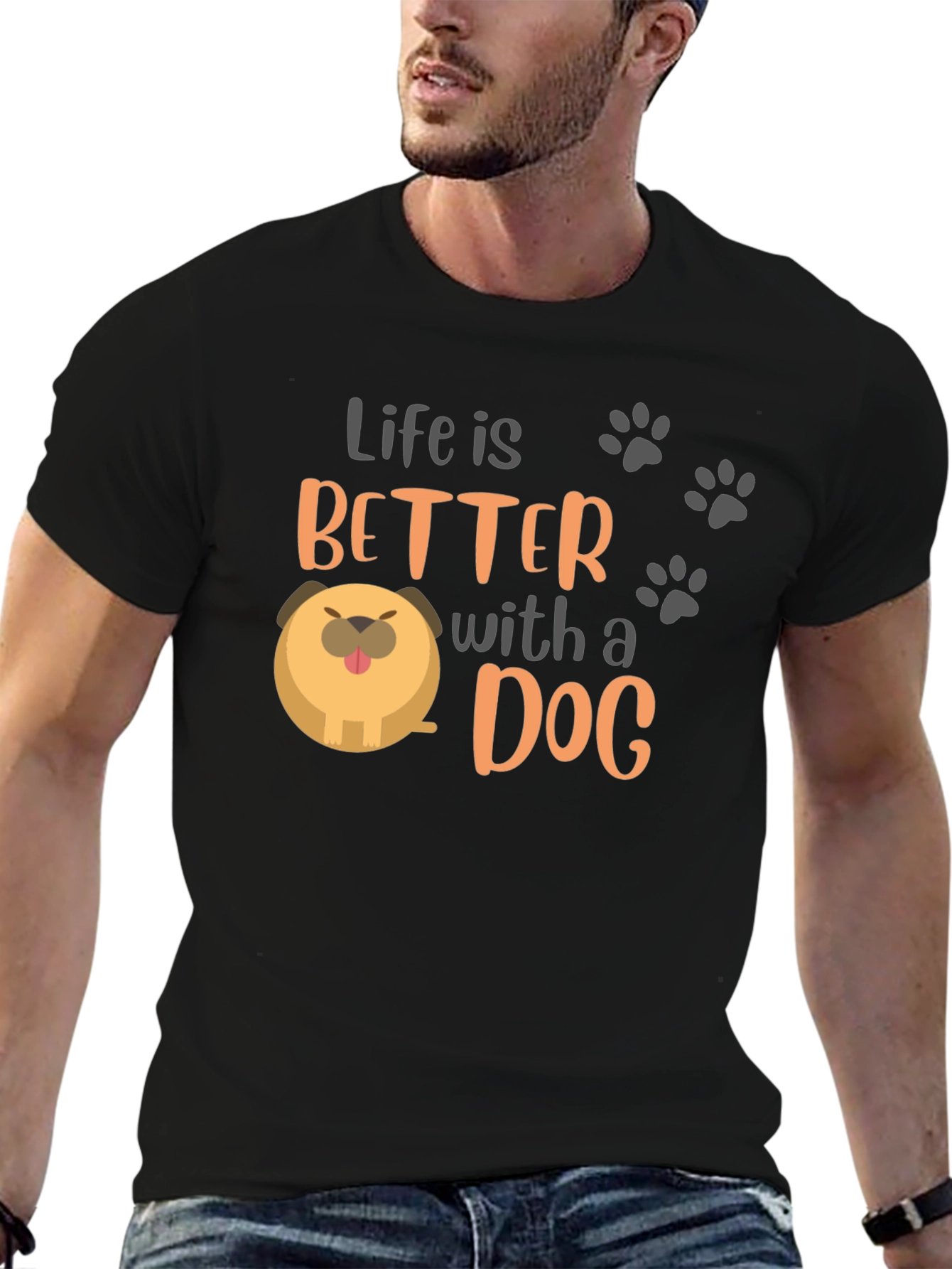 Life is Better with a Dog Black Graphic T-Shirt