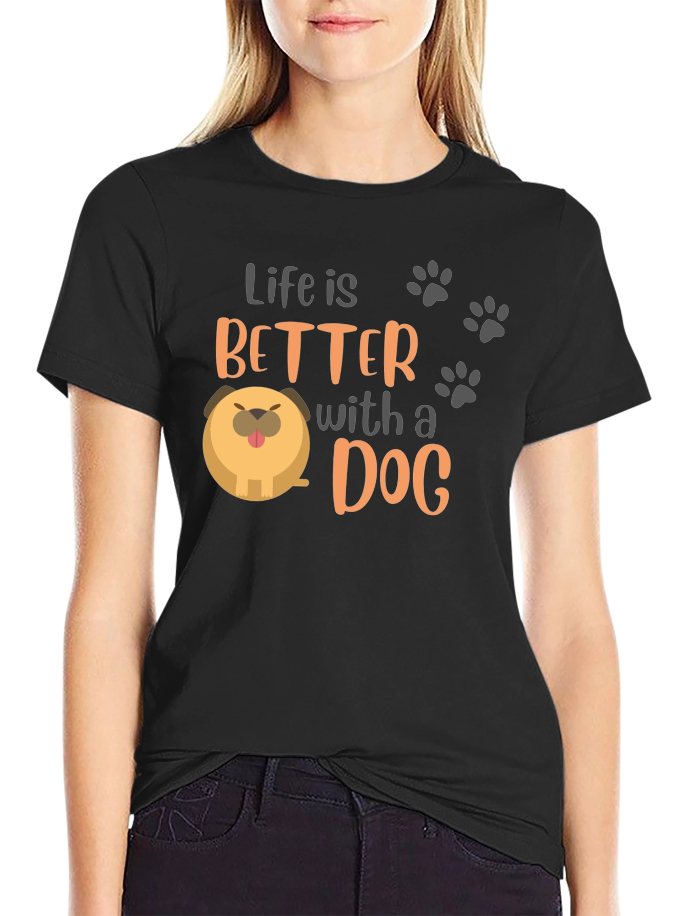 Life is Better with a Dog Black Graphic T-Shirt