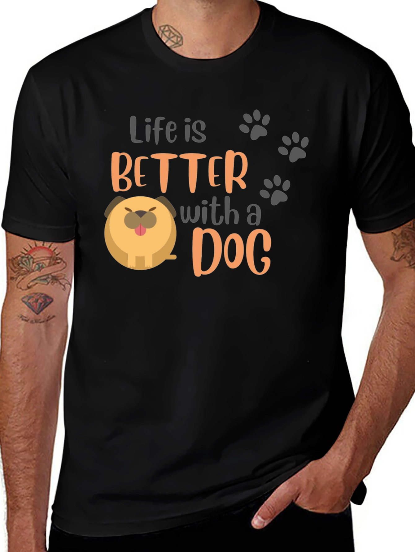 Life is Better with a Dog Black Graphic T-Shirt