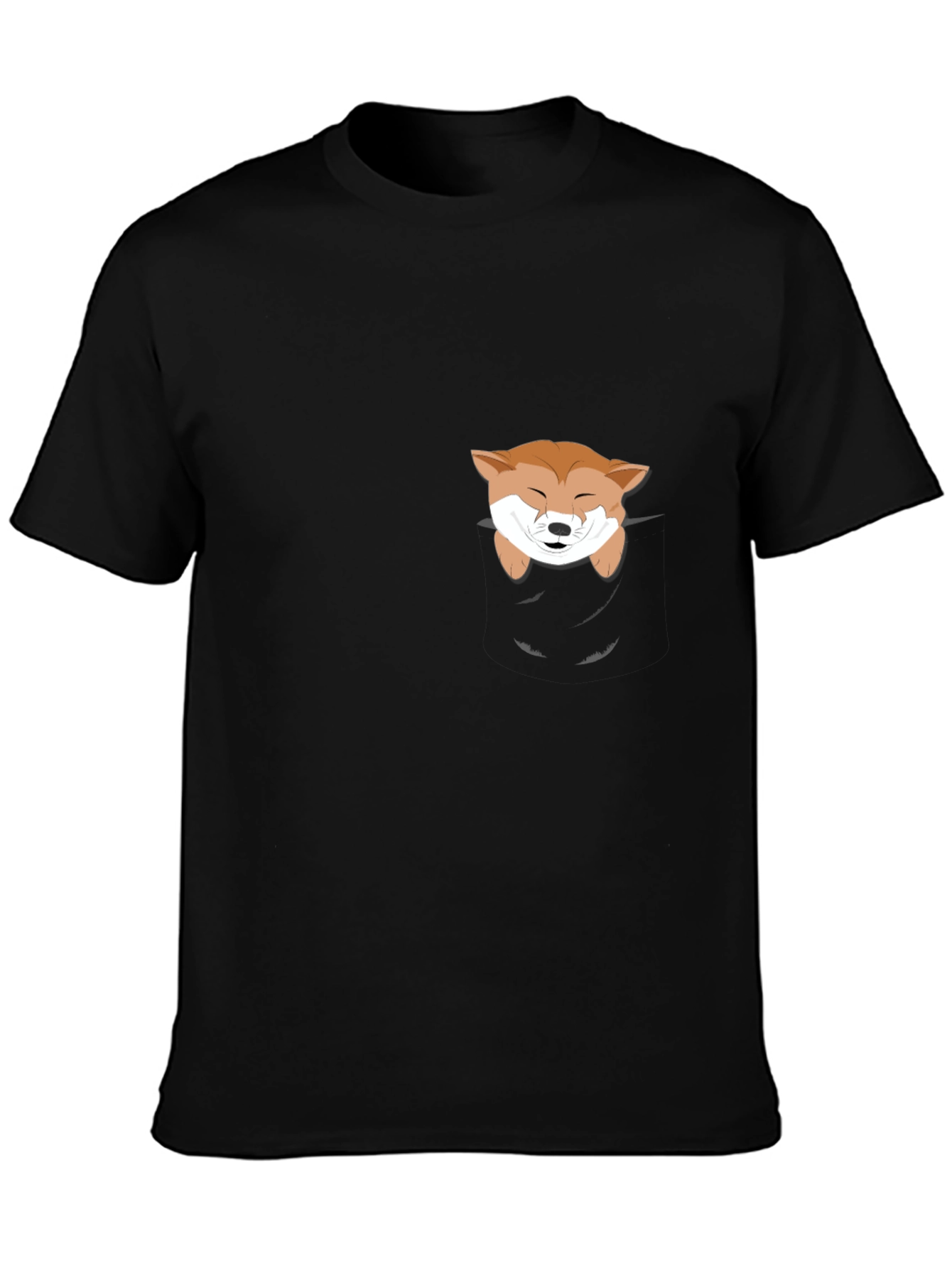 Cute Shiba Inu Pocket T-Shirt - Black