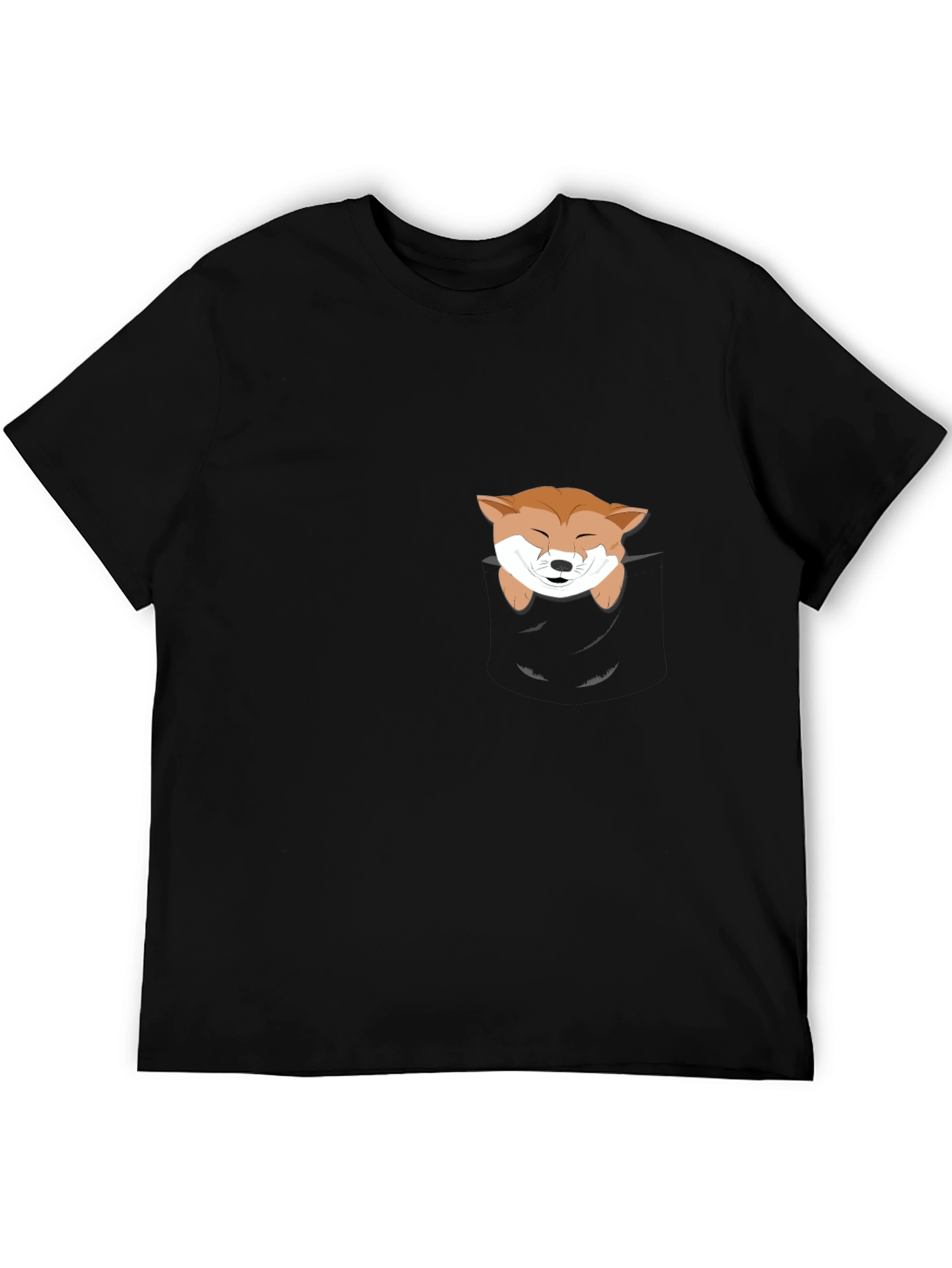 Cute Shiba Inu Pocket T-Shirt - Black