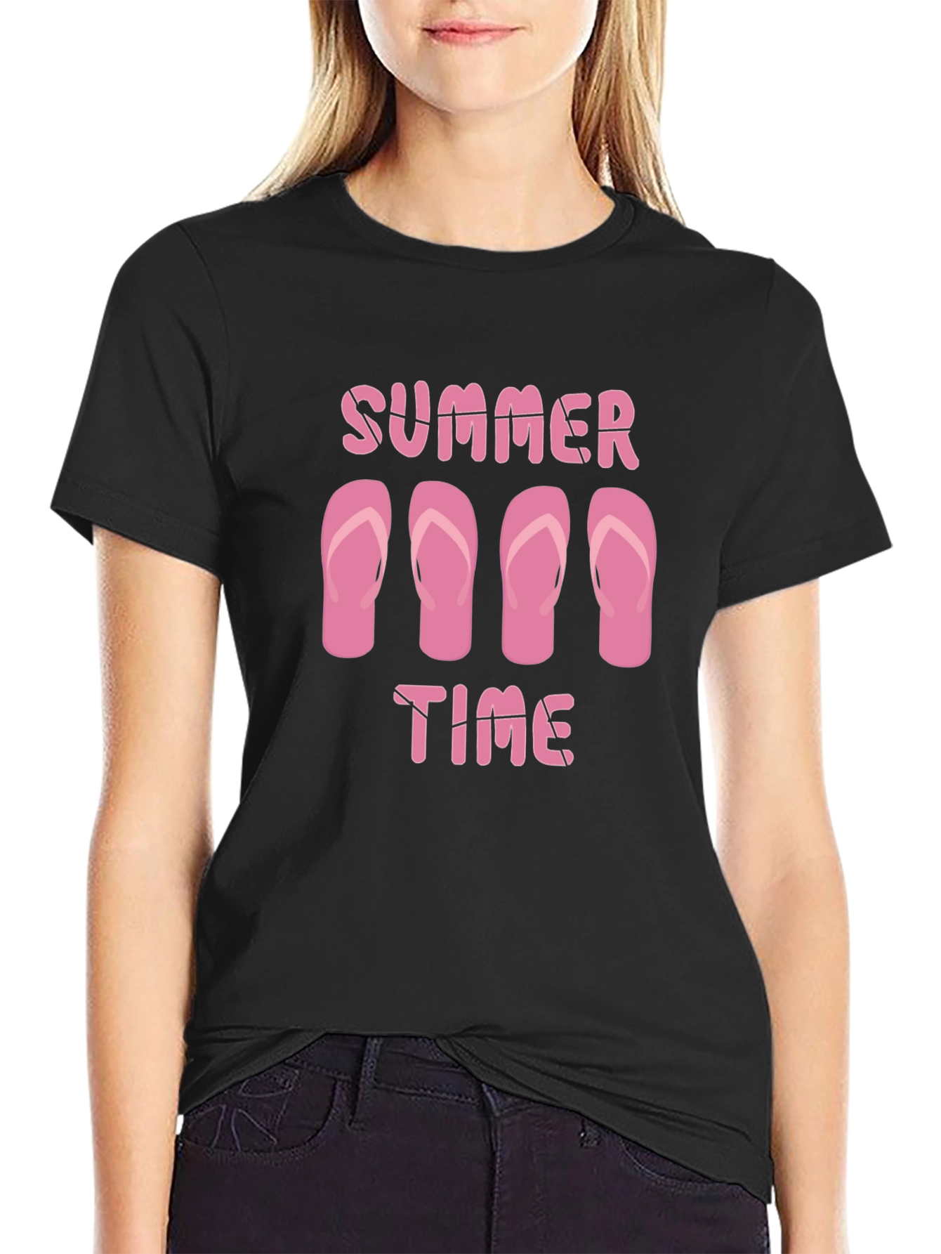 Summer Time Flip Flop Graphic Tee - Black