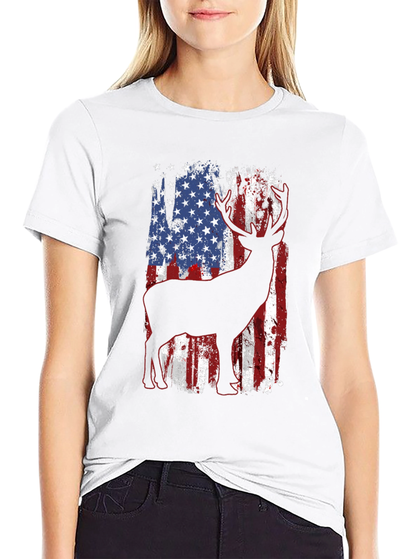 American Flag Deer Graphic T-Shirt