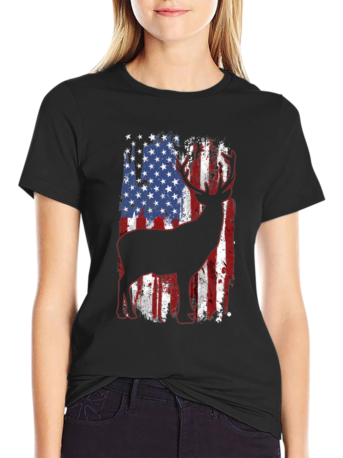 American Flag Deer Graphic T-Shirt