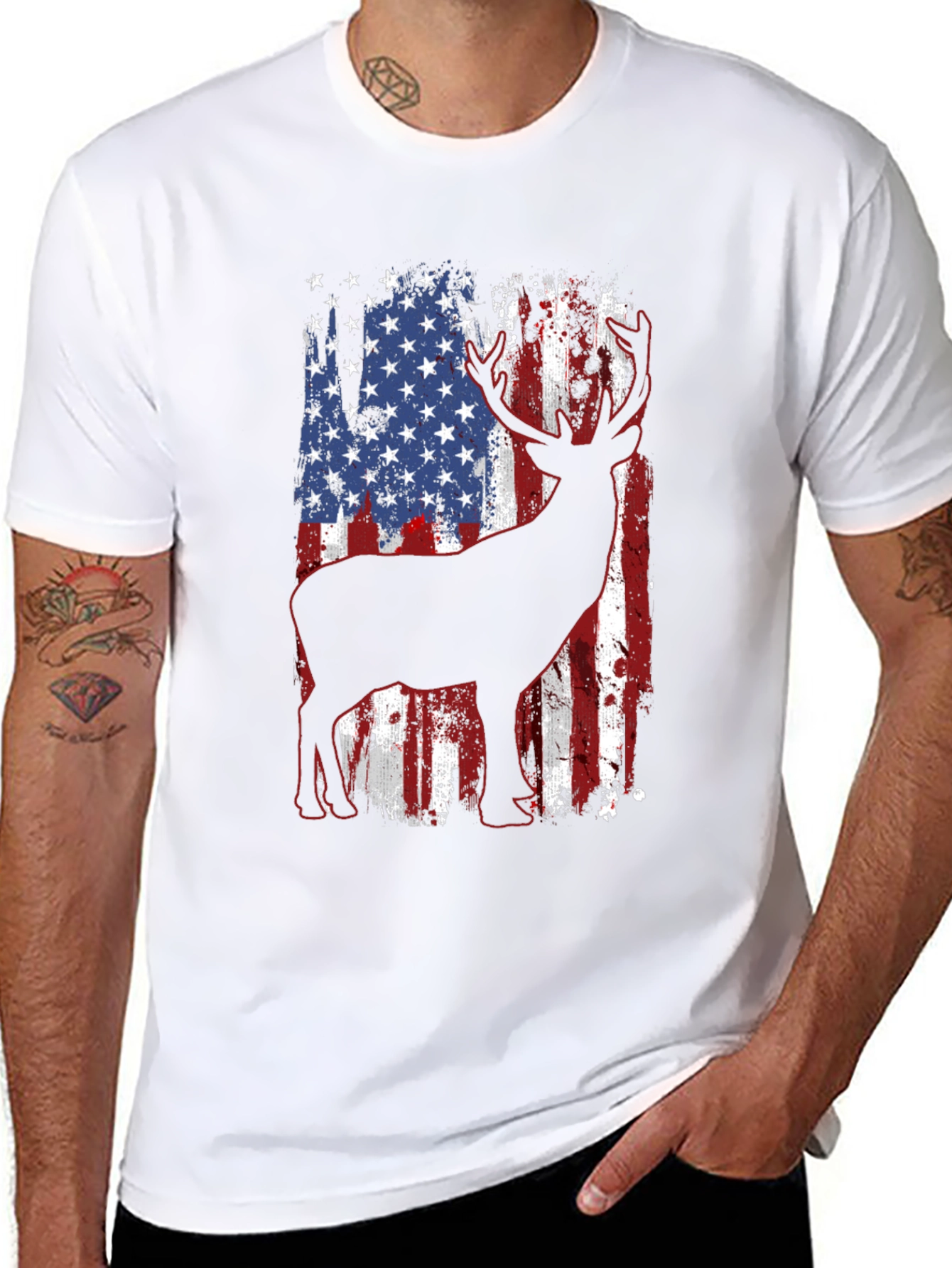 American Flag Deer Graphic T-Shirt