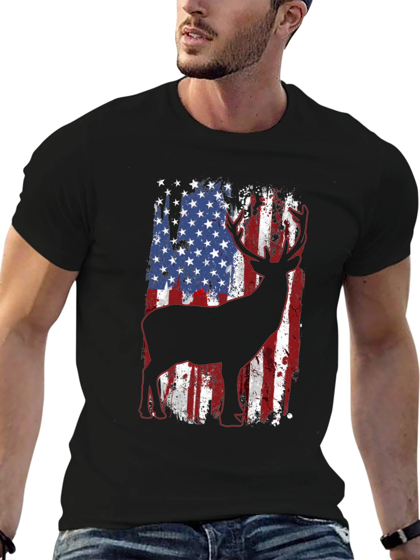 American Flag Deer Graphic T-Shirt