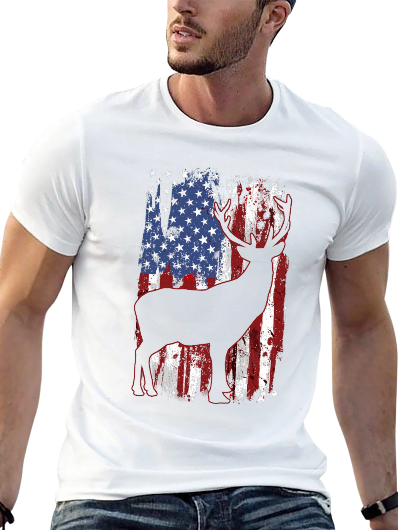 American Flag Deer Graphic T-Shirt