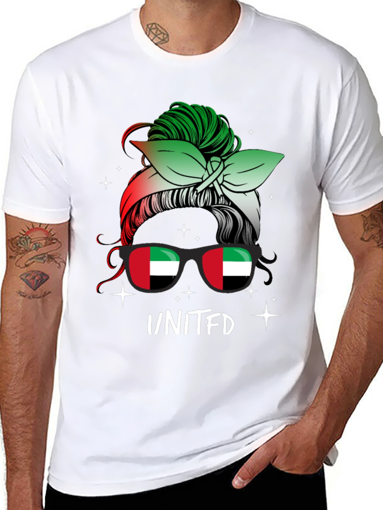United Arab Emirates Flag Messy Bun T-Shirt
