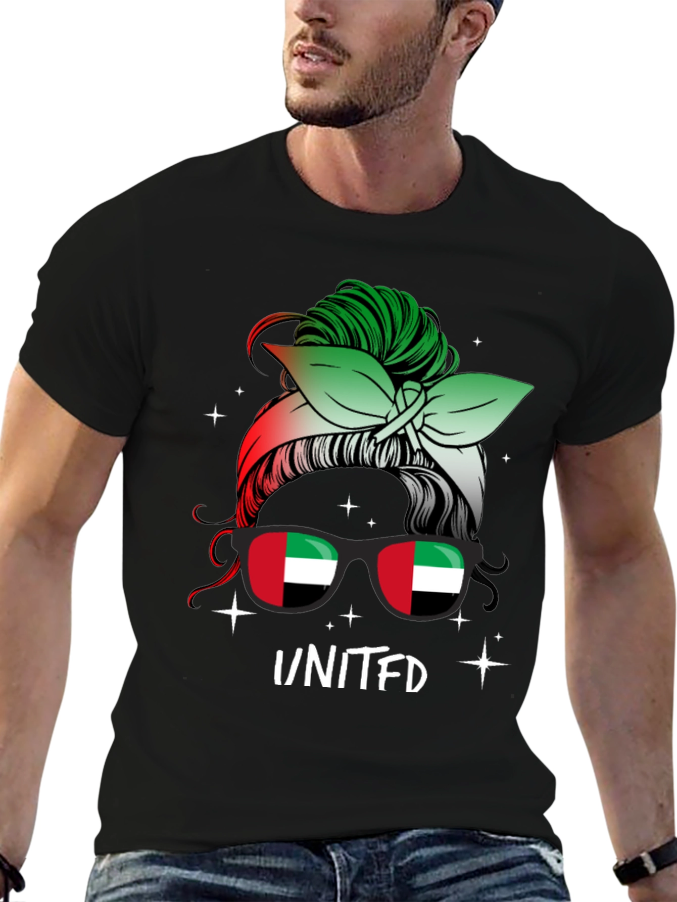 United Arab Emirates Flag Messy Bun T-Shirt