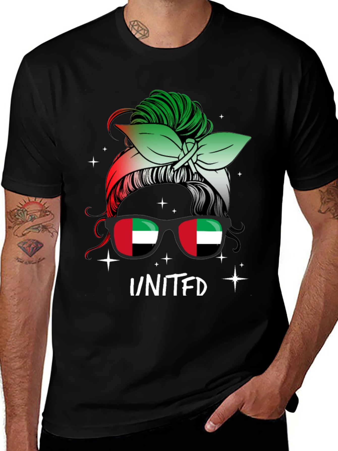 United Arab Emirates Flag Messy Bun T-Shirt