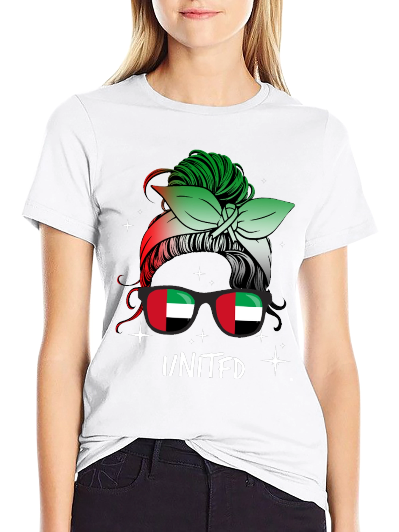 United Arab Emirates Flag Messy Bun T-Shirt
