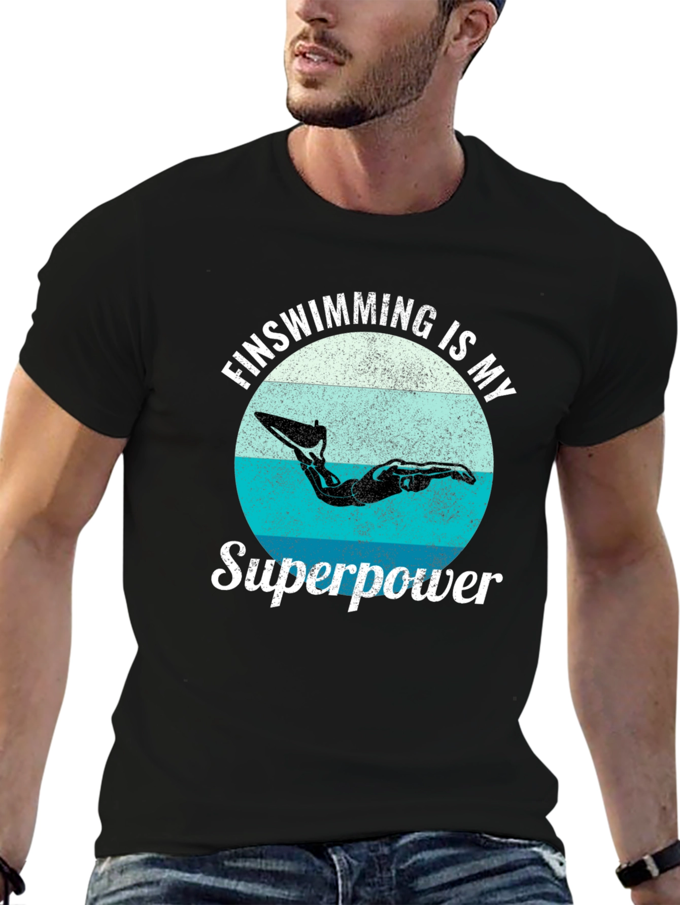 Finswimming is My Superpower Black T-Shirt