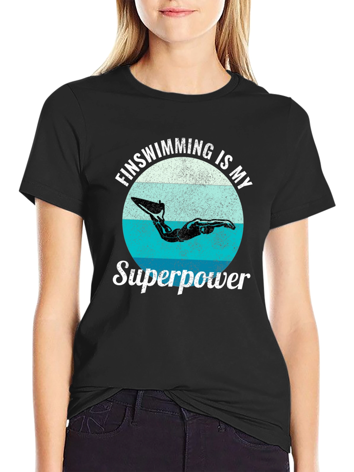 Finswimming is My Superpower Black T-Shirt
