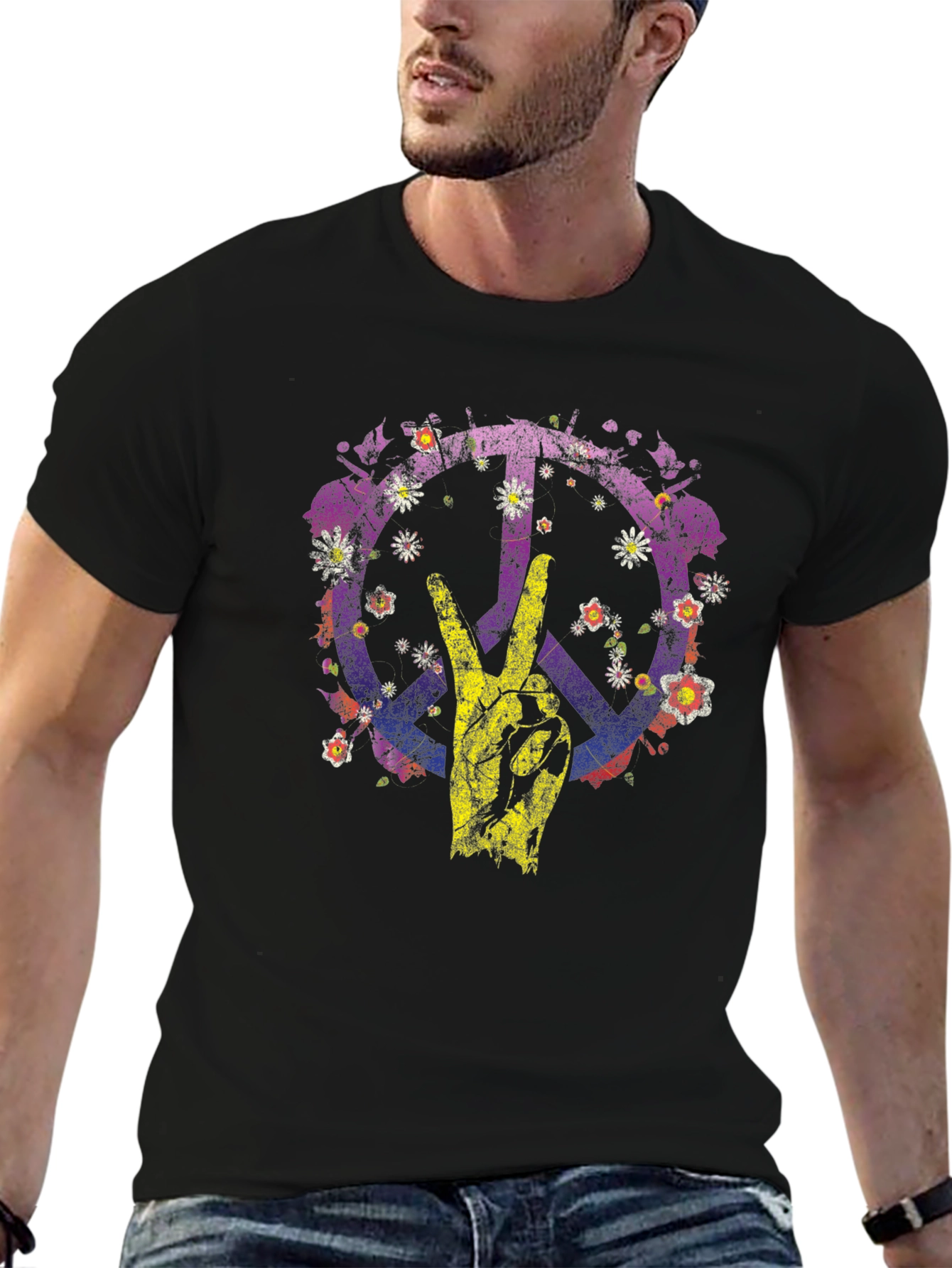 Floral Peace Sign Graphic T-Shirt