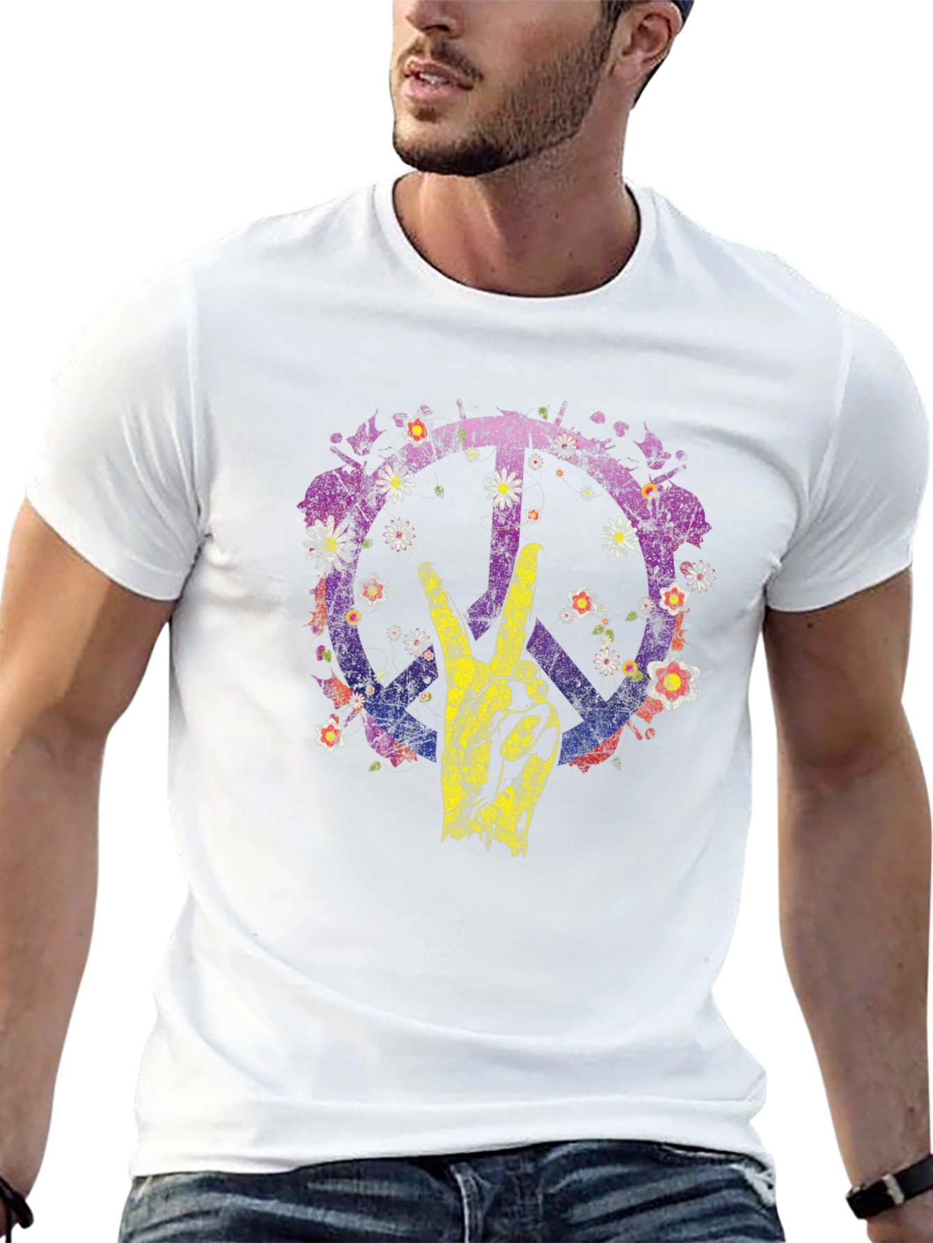 Floral Peace Sign Graphic T-Shirt