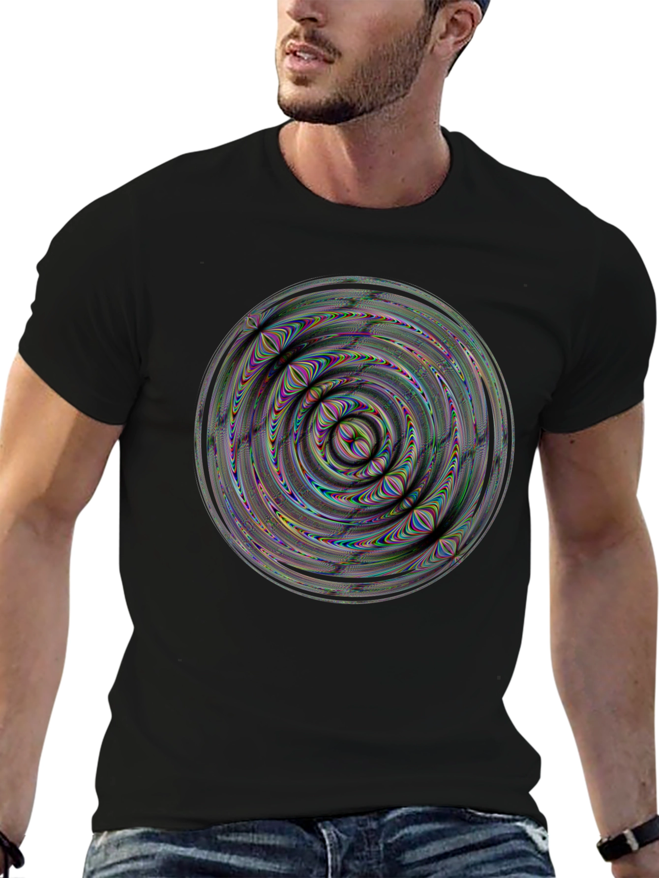 Abstract Psychedelic Swirl Graphic Black T-Shirt