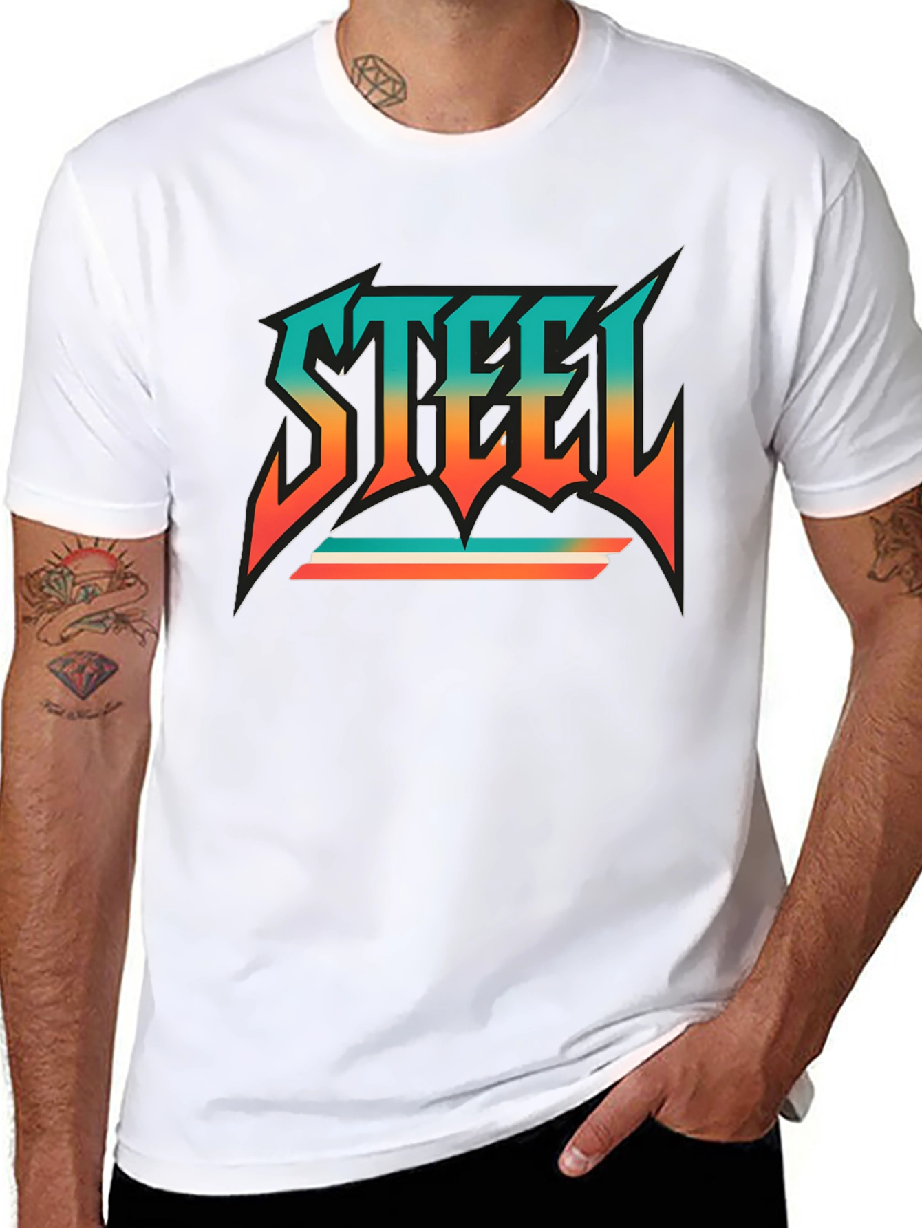 Retro Steel Graphic T-Shirt - Black