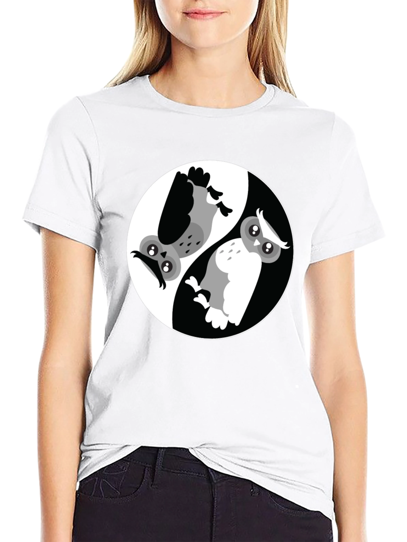 Yin Yang Owl Graphic T-Shirt - Balance and Style