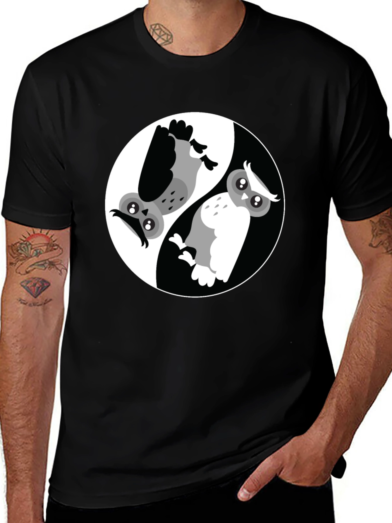 Yin Yang Owl Graphic T-Shirt - Balance and Style