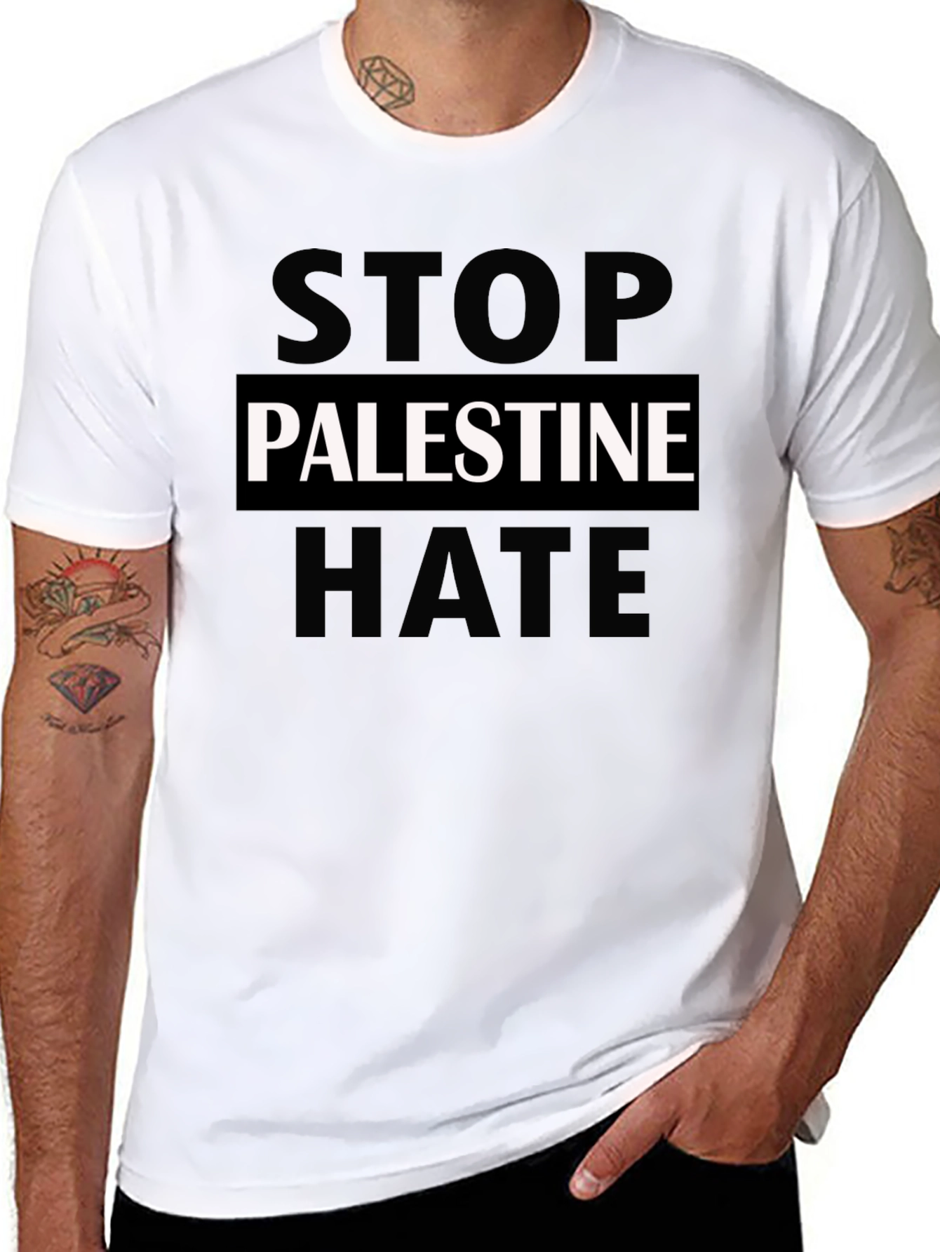 Stop Palestine Hate Graphic T-Shirt - Black