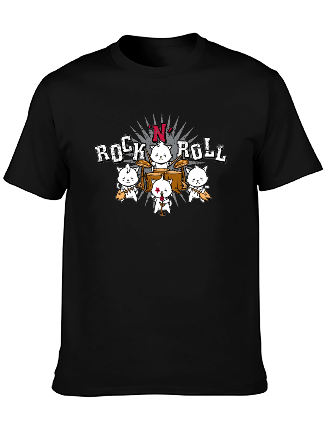 Rock N Roll Cat Band Graphic T-Shirt