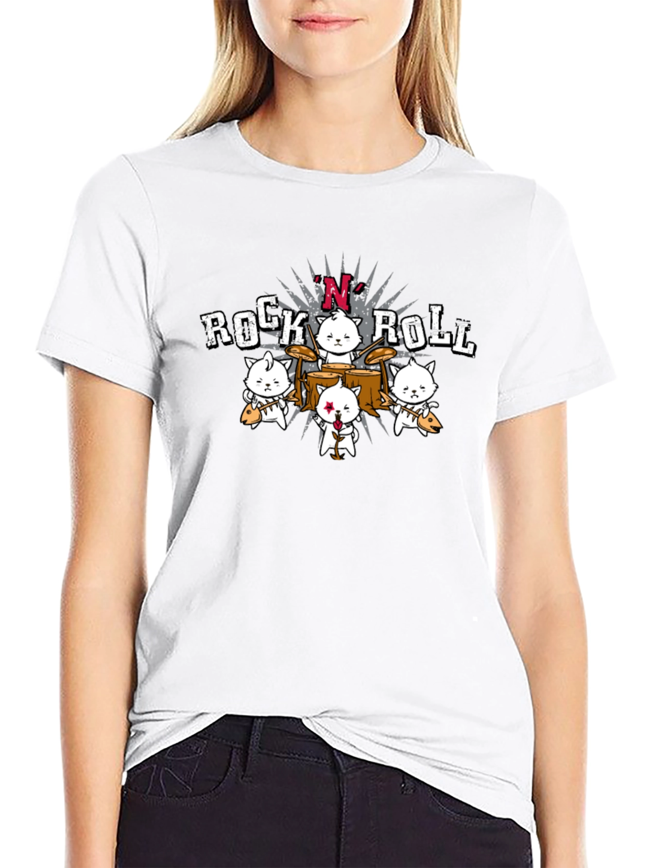 Rock N Roll Cat Band Graphic T-Shirt