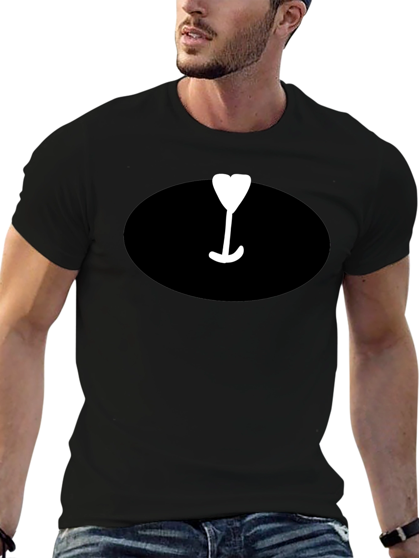 Mens Black T-Shirt with Wine Glass Graphic