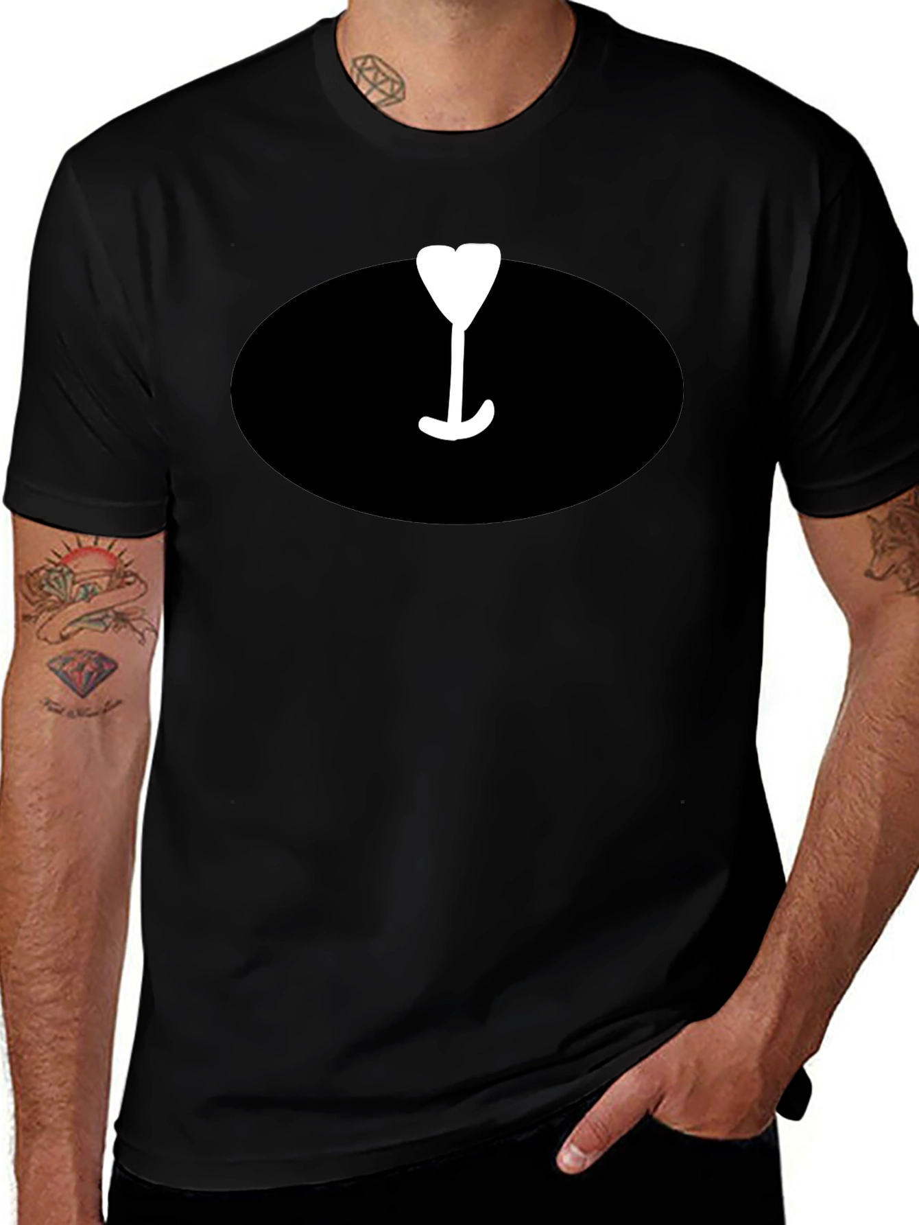Mens Black T-Shirt with Wine Glass Graphic