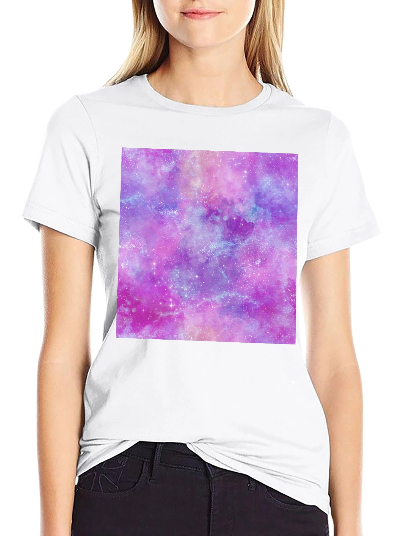 Galaxy Print Tee - Trendy Crew Neck T-Shirt