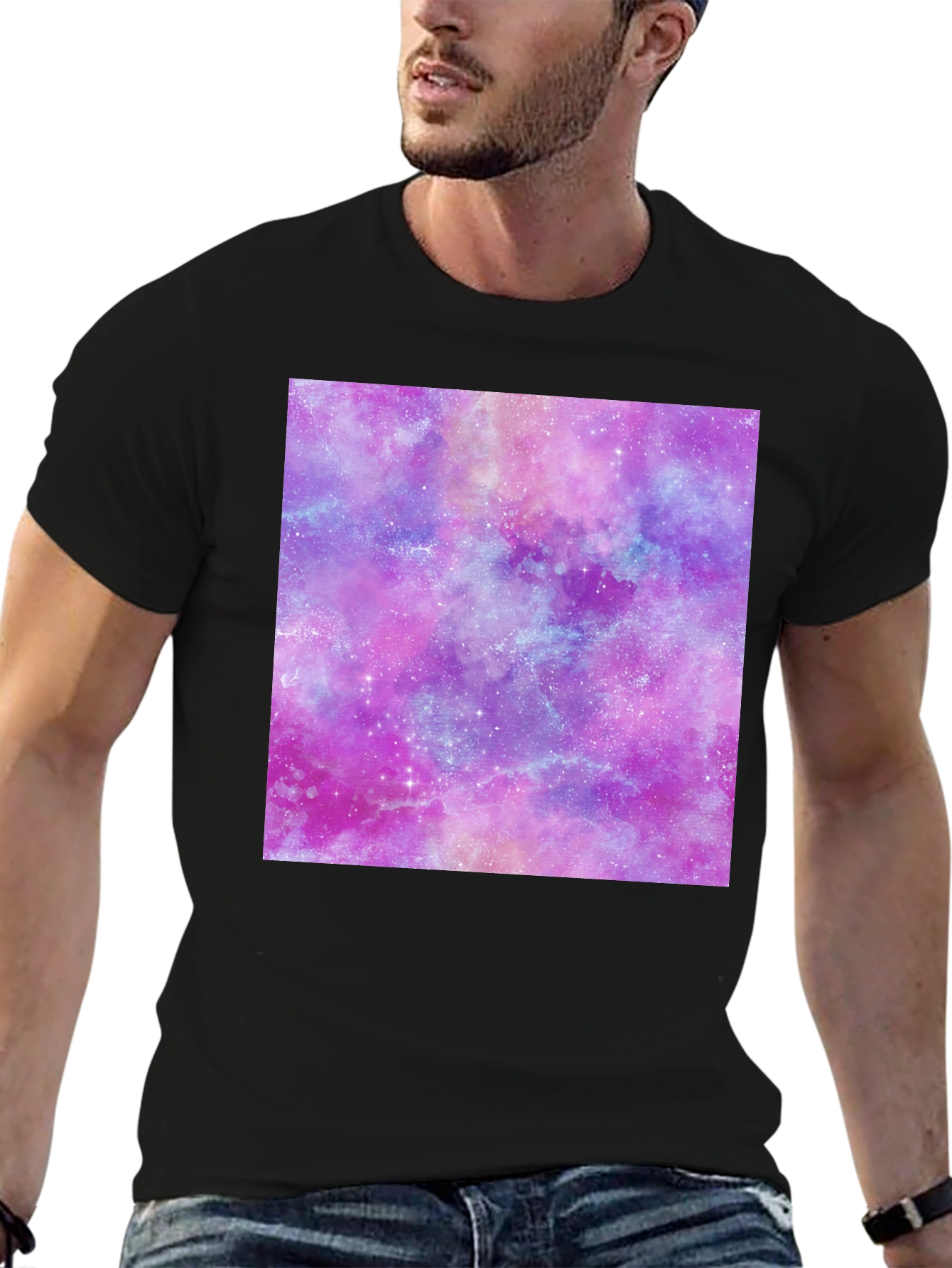 Galaxy Print Tee - Trendy Crew Neck T-Shirt