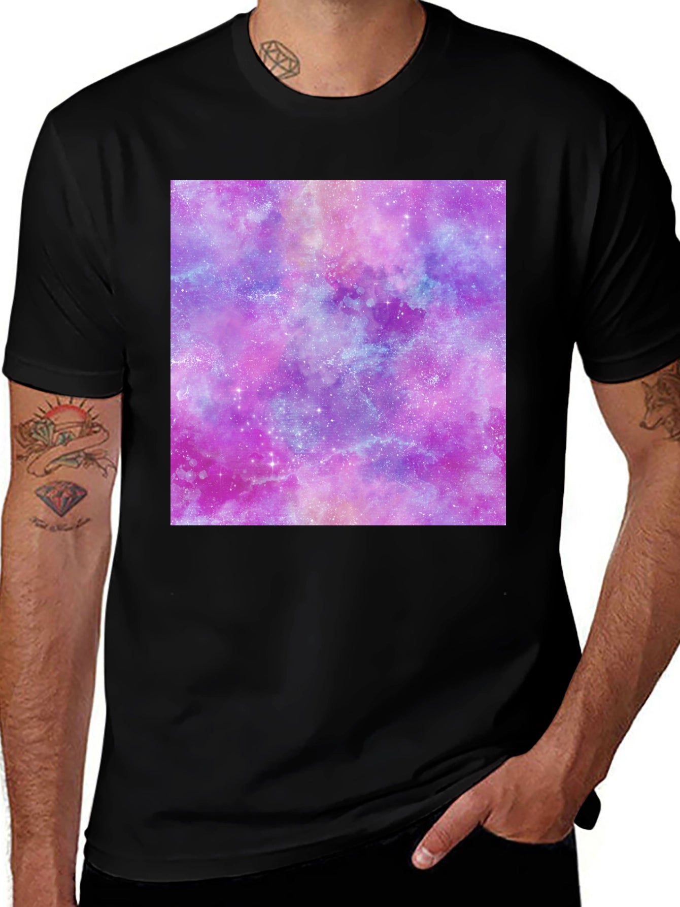 Galaxy Print Tee - Trendy Crew Neck T-Shirt