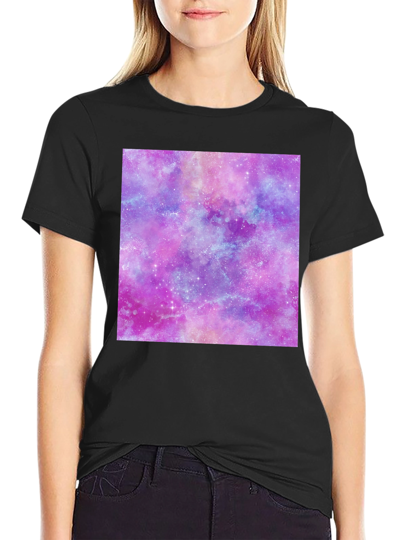 Galaxy Print Tee - Trendy Crew Neck T-Shirt