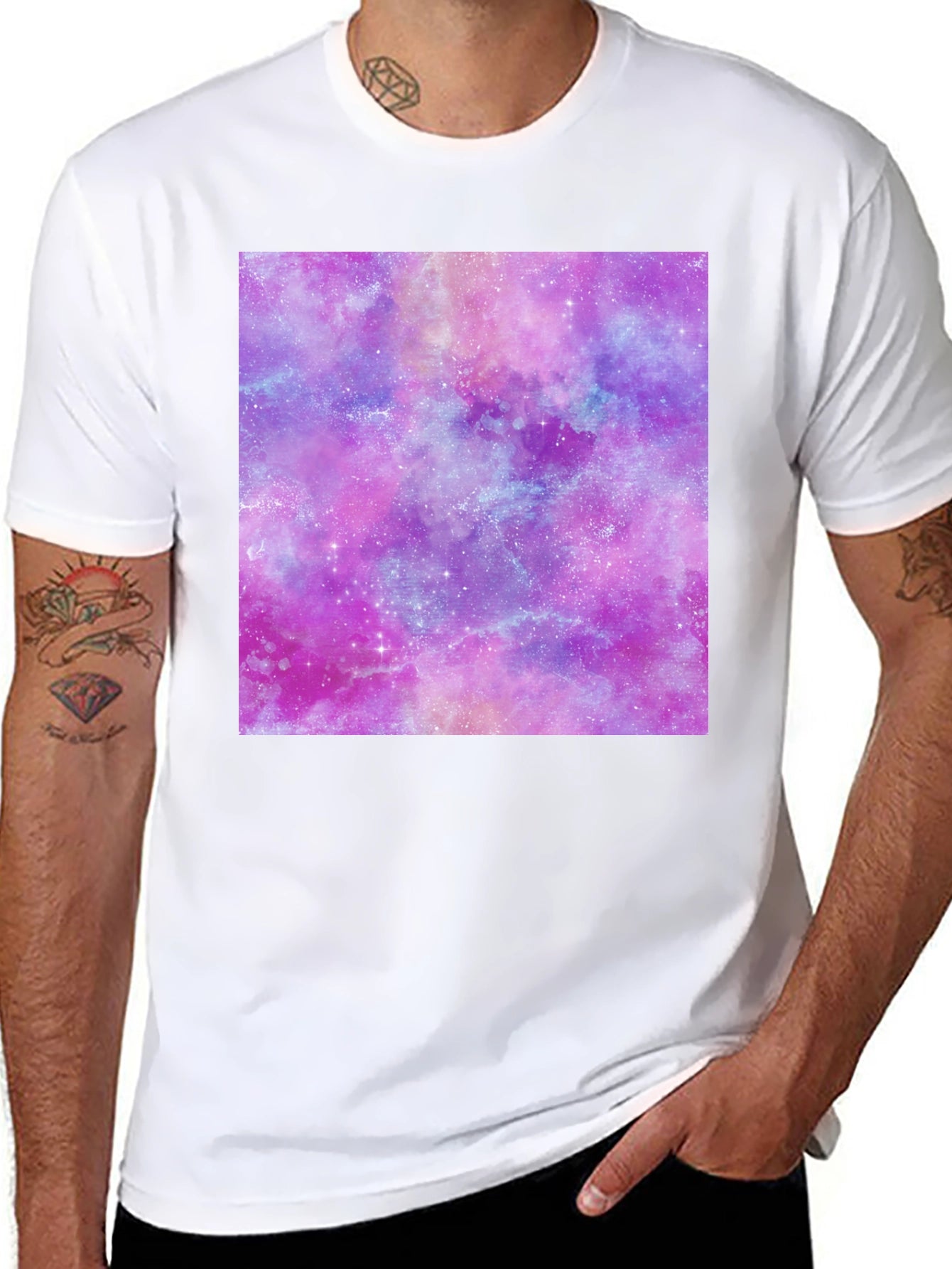 Galaxy Print Tee - Trendy Crew Neck T-Shirt