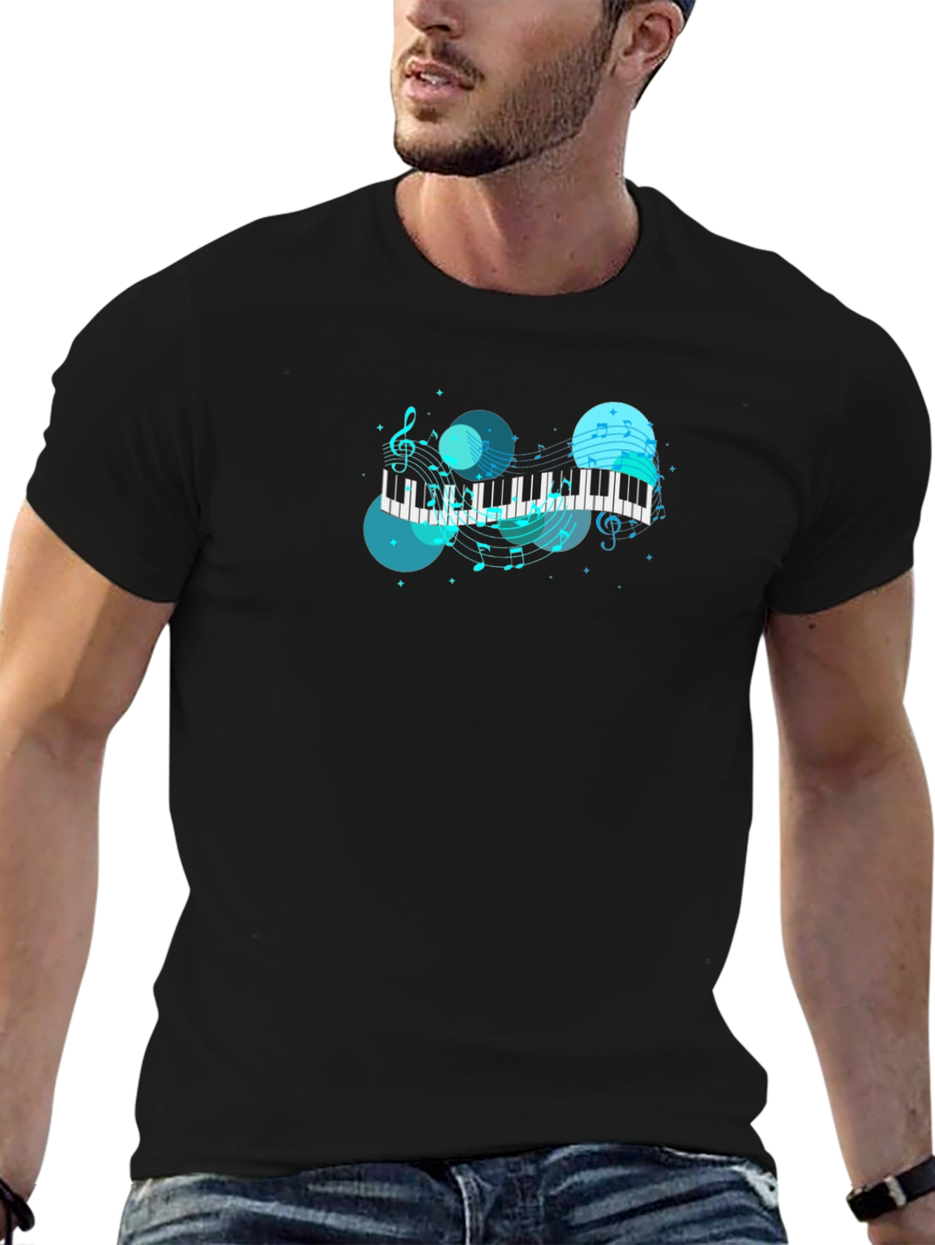 Musical Keyboard T-Shirt - Black Cotton Blend