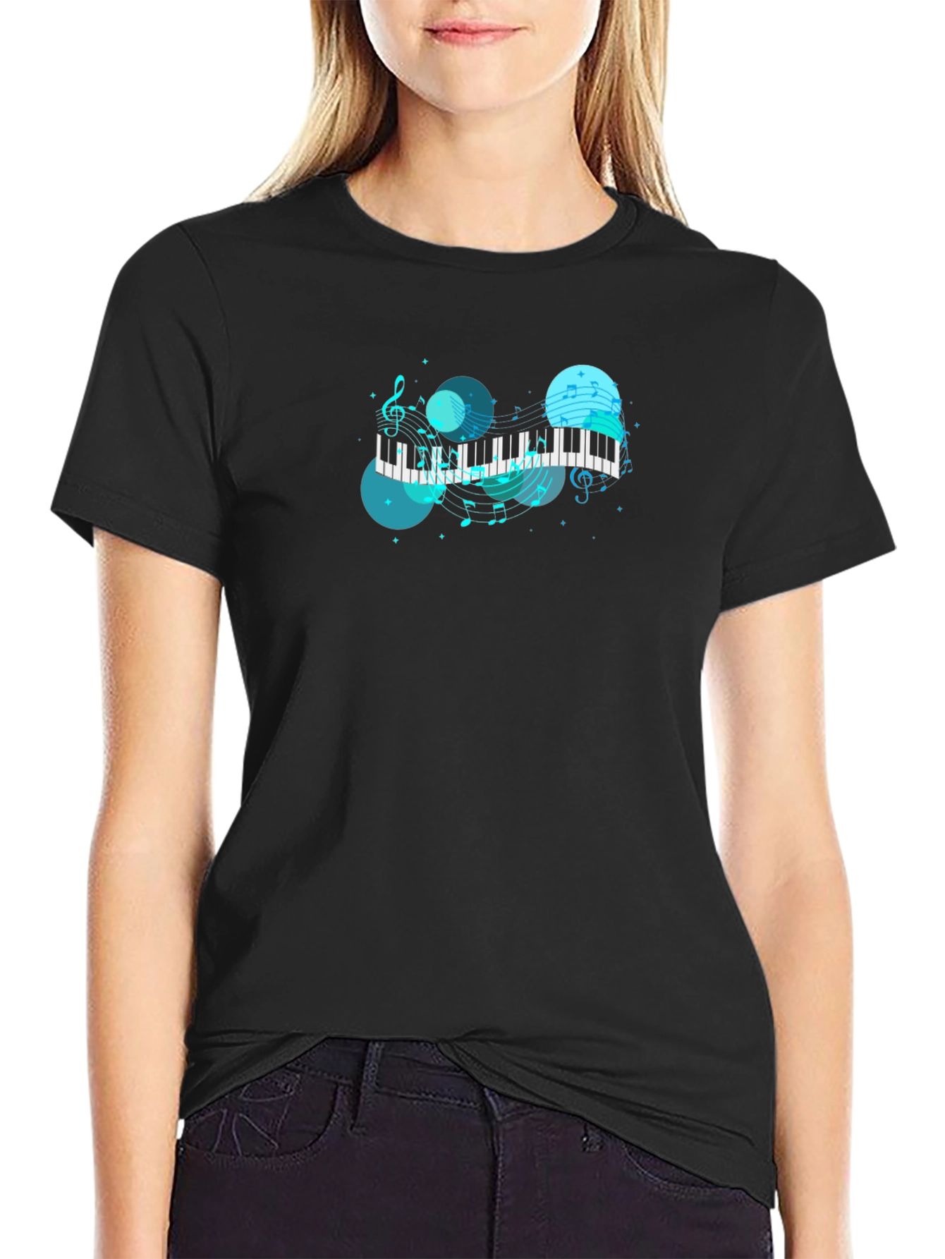 Musical Keyboard T-Shirt - Black Cotton Blend