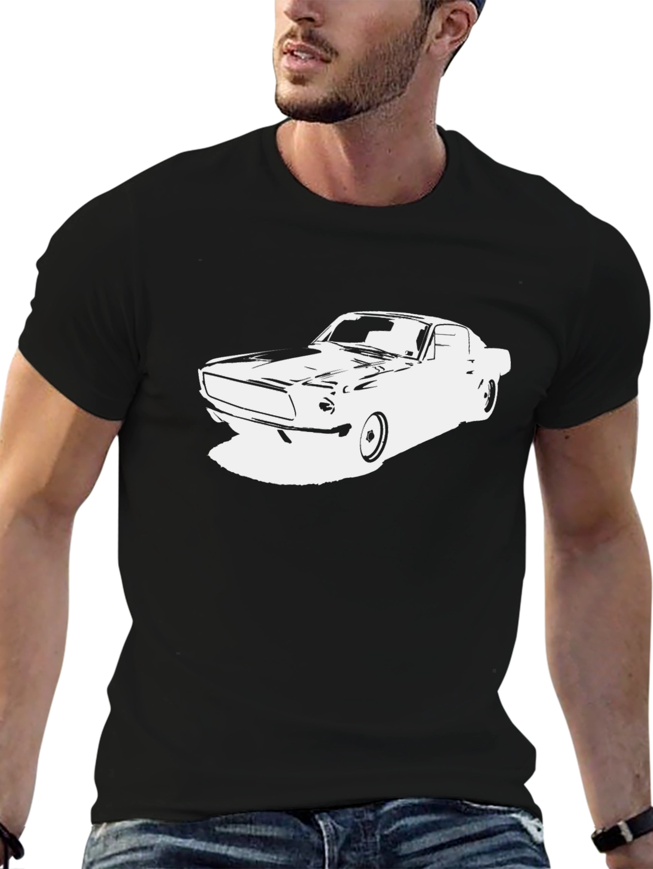 Classic Car Graphic Tee - Black Cotton T-Shirt