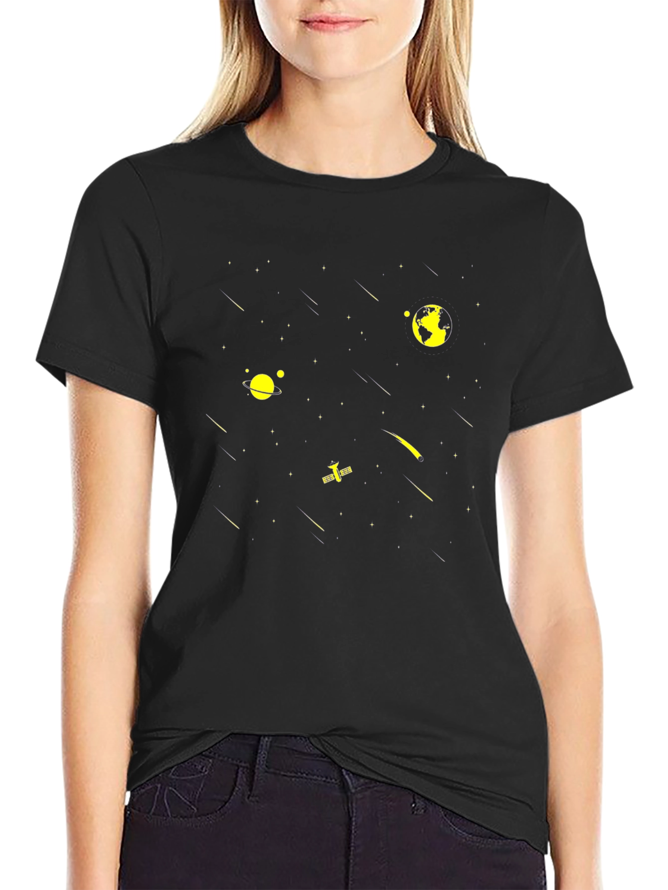 Space Galaxy Print Black T-Shirt