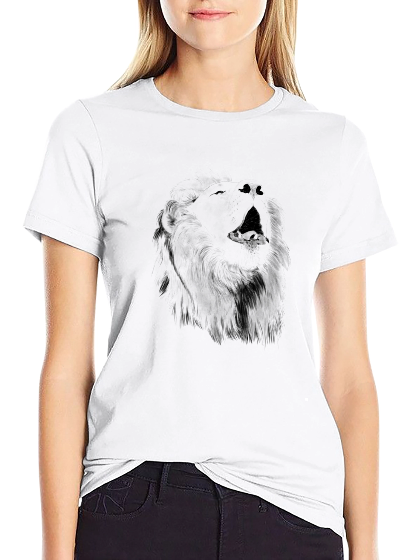 Mens Black T-Shirt with Wolf Graphic