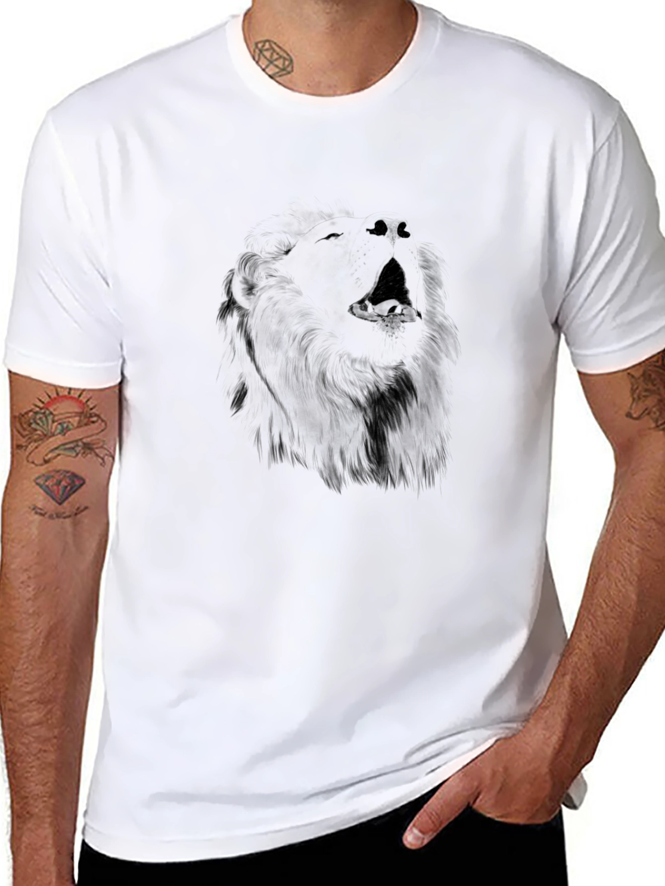 Mens Black T-Shirt with Wolf Graphic